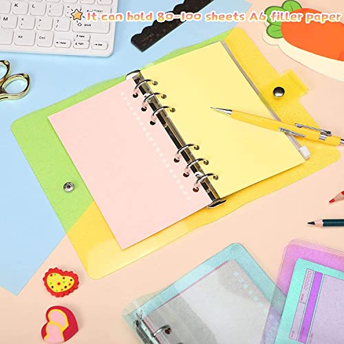 QERTYHKK 3 Pieces A6 PVC 6- Binder Notebook Cover with Snap Button Closure Loose Leaf Folder for Journal Planner Office Stationery