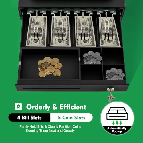 Ageanbri Cash Management System Electronic POS System Commercial Cash Register with Flat Keyboard&Thermal Printer,Multifunctional Cash Register 47 Keys LED for Retail/Restaurant (Black)