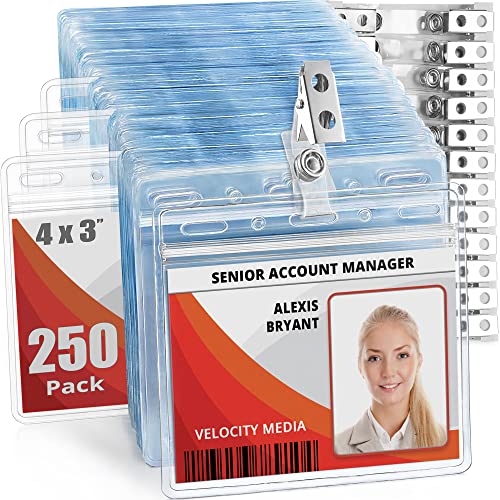 3x4 Horizontal ID Name Badge Holder w/Clip & Straps - 250 Pack