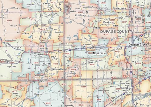Chicago Metro Area ZIP Code Laminated Wall Print (42” wide x 56” high)
