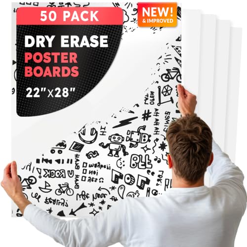Hygloss Large Dry Erase Poster Board Paper 22x28 Inch (50 Count) Single-Sided Wall White Board Dry Erase Sheets - 14 Pt. Thick Paper for Home, School, Classroom, Office, Kids Art, Menus Signs, Lists