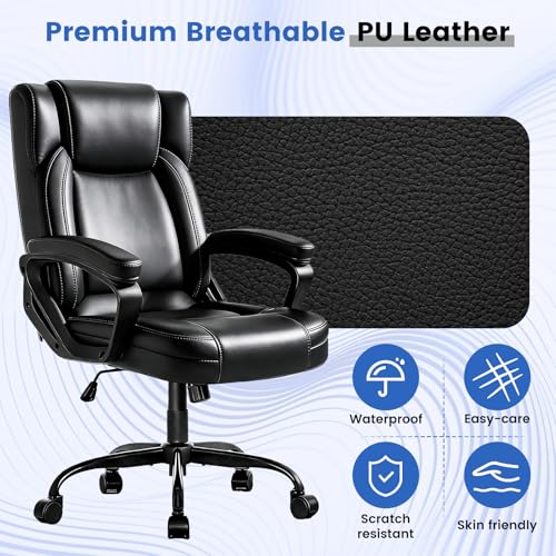 WAYTRIM Ergonomic Office Chair Home Office Desk Chair Comfy High Back Swivel Computer Chair Leather Managerial Executive Rolling Chair with Lumbar Support, Adjustable Height (Black)