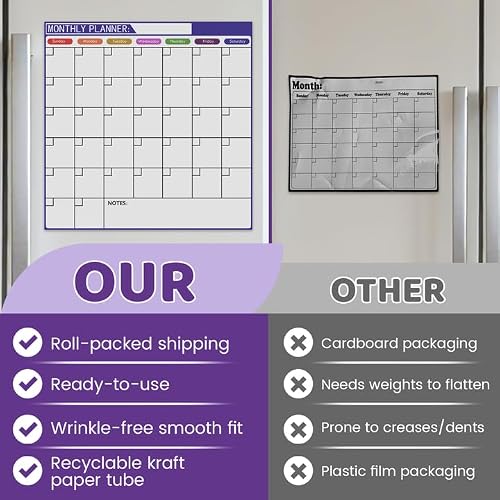 Monthly Magnetic Calendar for Refrigerator - 17"x17" Dry Erase Board, Large Writing Space, 8 Markers & Eraser - Family Schedule Planner, Stain-Resistant with Strong Magnets (Sunday Start)