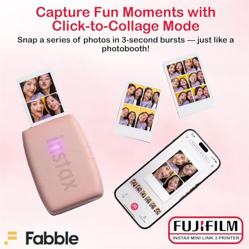 Fujifilm Instax Mini Link 3 Smartphone Printer with Instax Mini Films and Free Bonus Microfiber Cleaning Cloth... (Rose Pink, 2 x Twin Pack (40 Sheets))