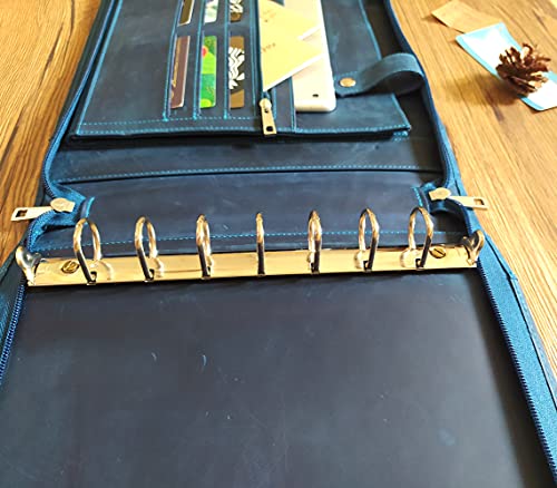 Business 7 Ring Check Book Binder, 600 Checks Capacity for 9" x 13" Sheets Check Holder, Leather Portfolio Storage Organizer for Men, Engraving Logo