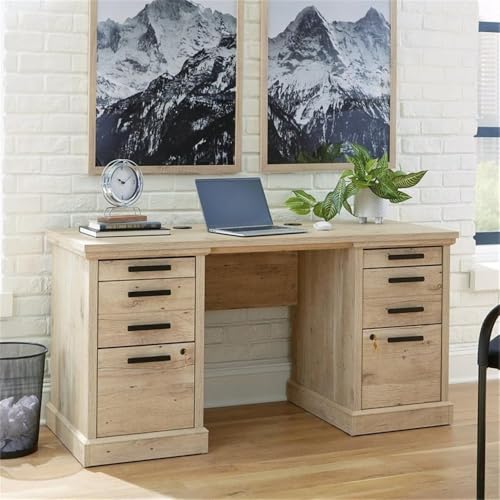 UrbanPro 60" Engineered Wood Credenza Desk, Prime Oak Finish, 6 Drawers with Full Extension Slides, File Storage and Cord Management, Resimercial Office Desk for Home or Commercial Use