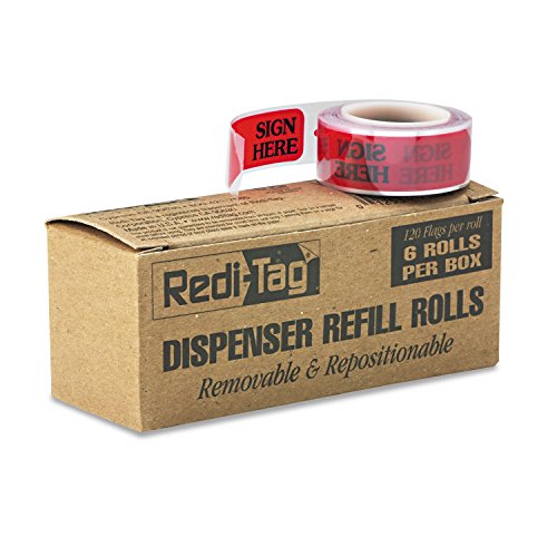 Redi-Tag 91002 Arrow Message Page Flag Refills"Sign Here" Red 6 Rolls of 120 Flags/Box