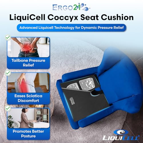 ERGO21 LiquiCell Coccyx Seat Cushion, Aid for Tailbone Pain Relief, Sciatica Pain, Back Support | Donut Like Butt Pillow for Long Hours Sitting at Home/Office Chair (20" W x 18" L x 3.5" H)