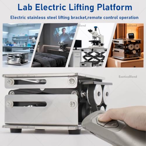 ROGHA Stainless Steel Adjustable Lab Table & Sample Stand Rack,Small Laboratory Scissor Lifting Platform, Electric Jack Stand 15 * 15cm
