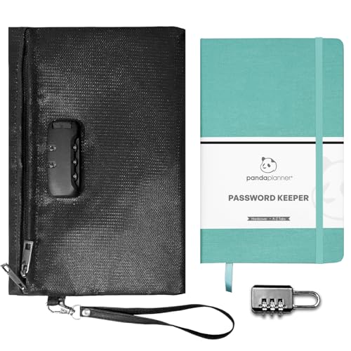 Panda Planner Password Book with Fire-Resistant Bag, Mint Green