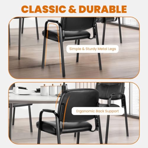 UOCFYK Reception Chairs, Leather Conference Room with Padded Arms and No Wheels for Professional Office Meeting Spaces and Guest Seating，Black-2 Pack