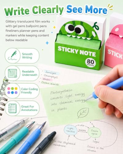 Transparent Sticky Notes Glitter 6 Fruit Monster Pull Out Dispenser Boxes