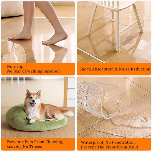 MLYAYE 3 4' 5 6 8 9' 11 12 13 15' 17 19 20 21ft Hardwood Floor Protector Mat Clear, Under Office Chair Non-Slip Plastic Carpet for House/Kitchen, Transparent Ground Runner Protec
