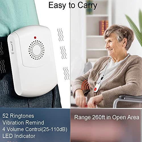 Evernary Caregiver Pager Wireless Call System Personal Alert Panic Button for Home Elderly Nurses Calling System and Emergency Button (2 Portable Pager 2 Transmitter)