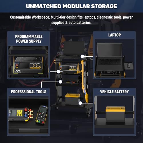 AUTOOL Heavy-Duty Modular Service Cart – 360° Swivel Casters Welding Cart Large Storage Drawer & Corrosion-Resistant Steel for Automotive Workshops T22