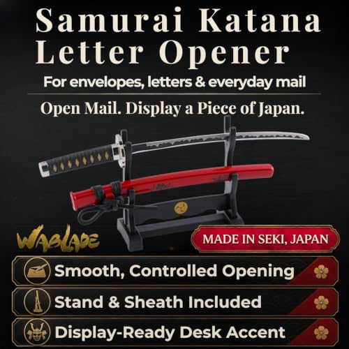Wablade Samurai Katana Letter Opener with Stand, 8.27", Made in Seki, Japan