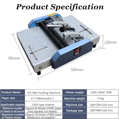 Paper Folding Machine,Electric Paper Book Stapler Creaser,A3 Brochure Stapler Folding Machine,Folder Dashed Machine Flat-Clinch Automatic Binding Machine,5reservations
