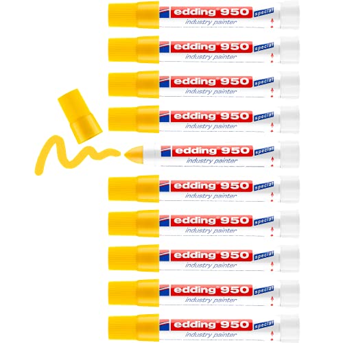 edding 950 industriemarker - geel - 10 pennen - ronde punt 10 mm - marker voor schrijven op metaal, steen, hout - ruwe of natte oppervlakken - permanent, watervast