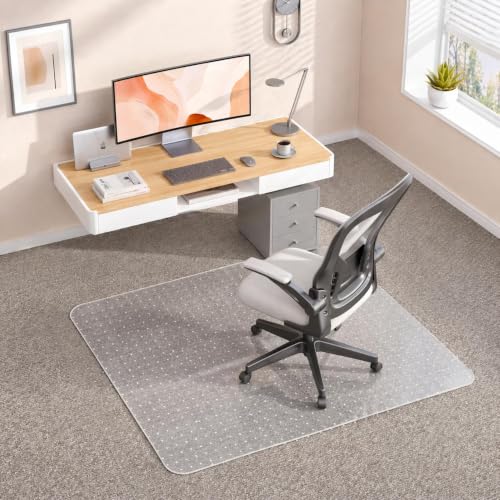 Office Chair Mat for Carpet, 45" x 53" Heavy Duty Clear PVC Large Floor Protector with Studded Backing, Non-Slip Plastic Mat for Office Chair, Desk & Rolling Computer Gaming Chair on Low Pile Carpet