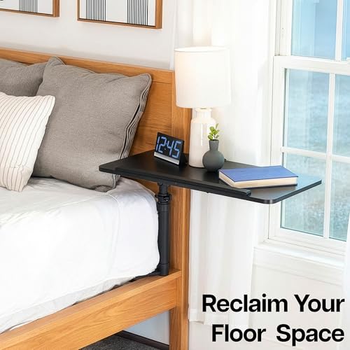 Height Adjustable Under Mattress 30 inch Bedside Desk, Works with Lofts and Beds Without Frames, Tilting Desktop, Fits Laptops, Books, and More, Black