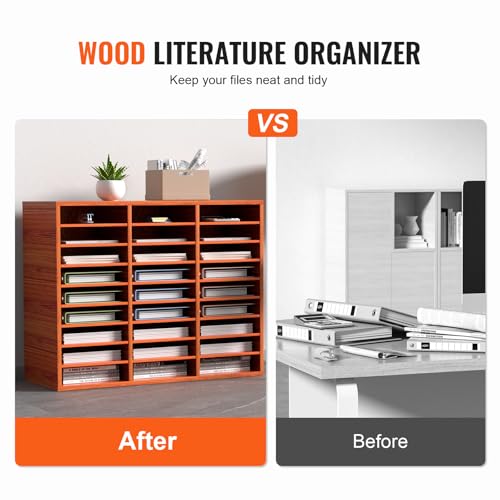 VEVOR 27 Compartments Wood Literature Organizer, Adjustable Shelves, Medium Density Fiberboard Mail Center, Office Home School Storage for Files, Documents, Papers, Magazines, Brown