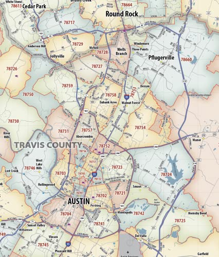 Generic Austin TX ZIP Code Laminated Map (40' x 36')