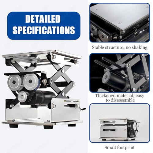 LwiftGal Electric Scissor Jack Lifting Platform, Stainless Steel Lab Lifting Table, with Remote Control, 10kg Load Capacity, Adjustable Height 200 * 200mm