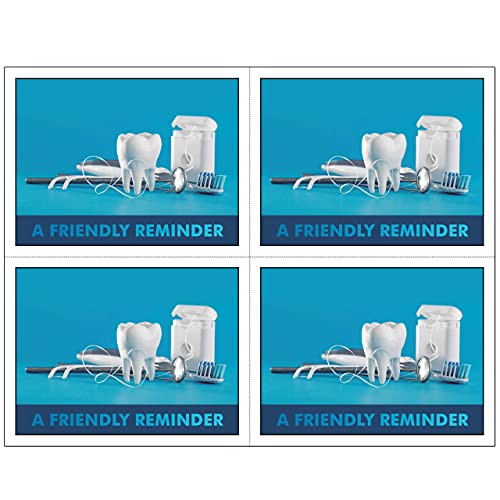 Dental Laser Appointment Reminder Postcards with Personalizable Backs. 4 Cards Micro Perforated for Tear-Off at 4.25" x 5.5" on an 8.5" x 11" Sheet of 8 Pt Card Stock. (1000)