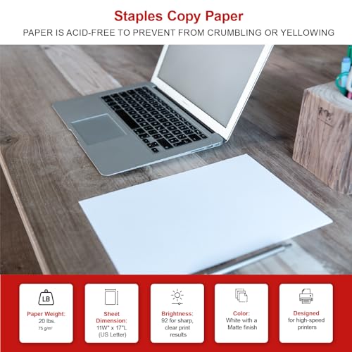 Staples Copy Paper, 11x17 Inch Ledger Size, 92 Brightness, 20 lb., 500/Ream