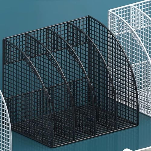 File Rack Desk File Organizer, Metal Mesh Vertical Desktop Holder, 4-Section File Organizer for Office Letter Trays(White)