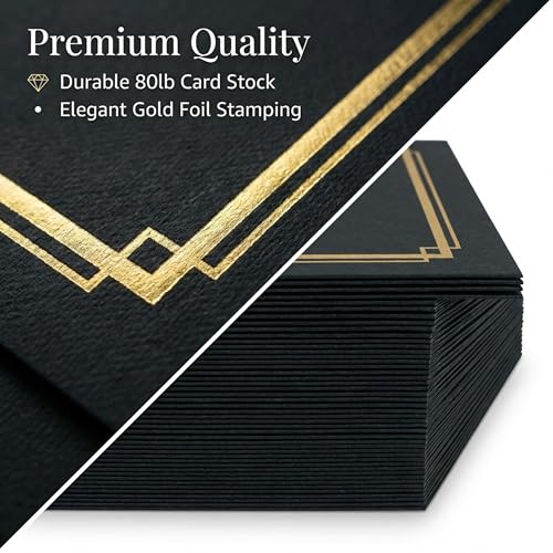 PaperDirect Black Certificate Jackets - Pack of 50, 9.5 x 12, Gold Double Foil Border - Perfect for Diplomas, Employee Recognition, Volunteer Appreciation, Award Ceremonies, Birthdays