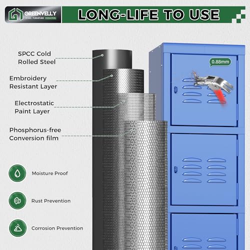 Greenvelly Metal Locker, 66" Lockers for Employees with 5Doors,Tall Steel Lockable Storage Lockers with Standing Legs,Card Slots,Vents for Gym,School,Office,Kids Room(Blue)