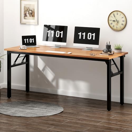 Need Large Folding Computer Desk, 62 Inch Writing Table, Black Frame, Teak