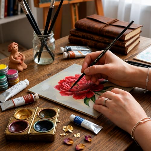 Pan Art Synthetic Round Brush No.02 for Oil Painting - Ideal for Artists - 1 Piece