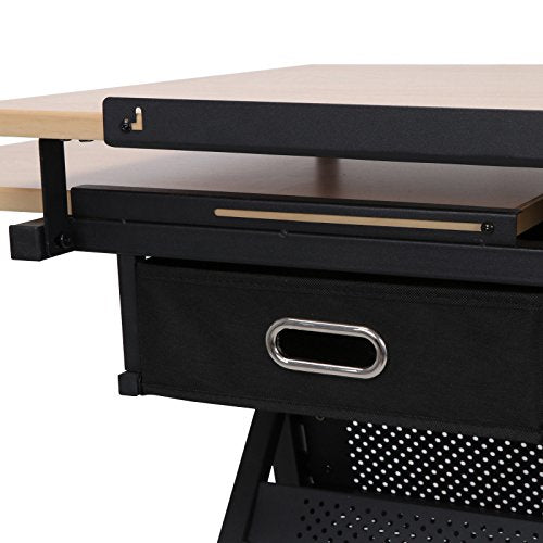 Cirocco Height Adjustable Drawing Drafting Table Desk w/Drawer Chair Stool | Tiltable Board Tabletop Office Workstation Durable Ergonomic Wide Ample Storage for Crafting Reading Painting Writing Art