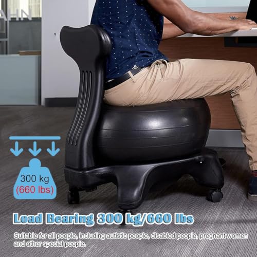 ZJIUWAN Exercise Ball Chair with Support, Rolling Balance Chair for Office