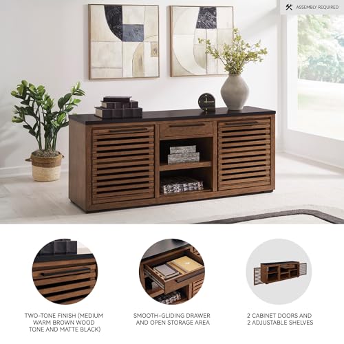 Signature Design by Ashley Kallari Casual Credenza with Anti-Tipping and Adjustable Shelf, Dark Brown & Black