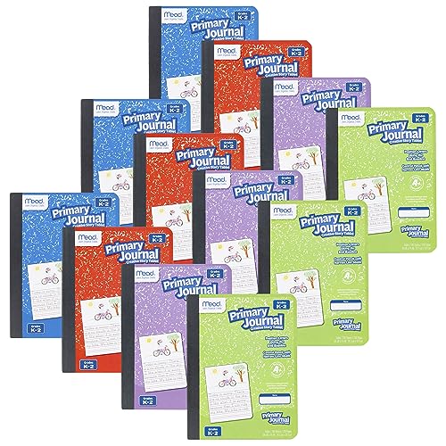 Mead Primary Journal Creative Story Tablet Composition Notebook, 7.5" x 9.75", Grades K-2, 100 Sheets, 12 Pack, Assorted Colors (610052-ECM)