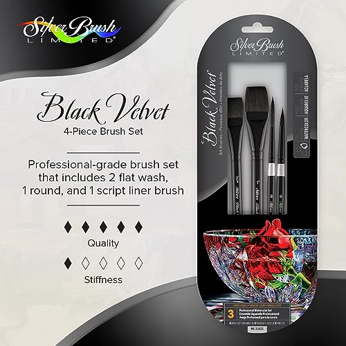 Silver Brush Limited Black Velvet Professional Watercolor Brush Set, 4pc