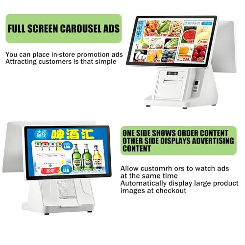 Restaurant POS System with 15.6-Inch Touchscreen All in One Cash Register for Small Business, 8GB RAM 128GB SSD, Retail Store Payment Terminal with Receipt Printer
