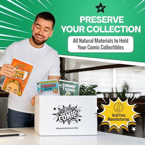 PlanetSpace Comic Book Storage Box | 22 Boxes with 6 Dividers (Each Box Stores Up to 175 Comics) - Short Stackable Design with Dust Protection Lid | Strong Structure & Acid Free Manufacturing