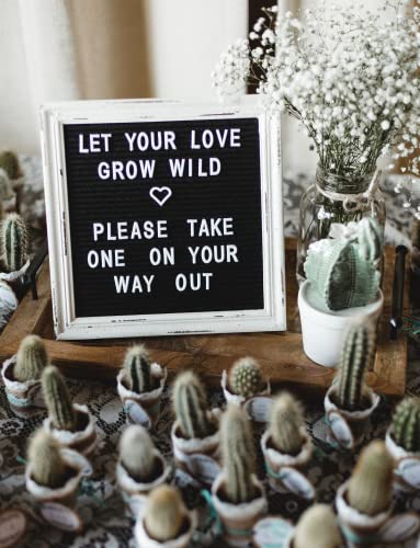 Black Felt Letter Board Baby Announcement Sign with Rustic Wood White Frame - Rustic Farmhouse Letter Board Sign with Stand - 10x10 Felt Board Changeable Message Board with 350 Letter Set