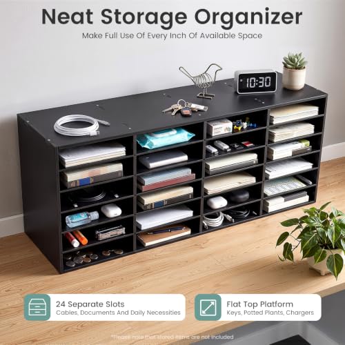 LNUJIUN Literature Organizer 24 Slots Compartments PVC Mail Organizer Countertop Literature Sorter for Home, Office, School (Black)