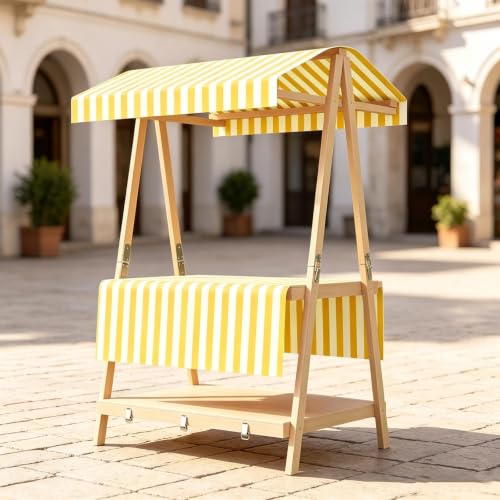 CHBMZ Foldable Wooden Market Display Booth, Portable Two Level Vendor Stand with Canopy, Compact Suitcase Design for Craft Fairs, Farmers Markets, Festivals & Pop Up Events(Yellow,106cm/41.7in)