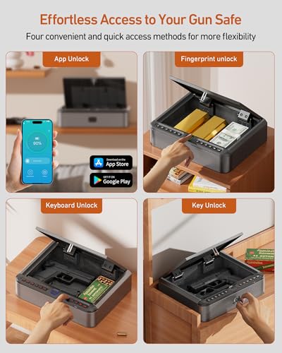 BILLCONCH Gun Safe for Handgun with Fingerprint, App, 0–9 Numeric Keypad