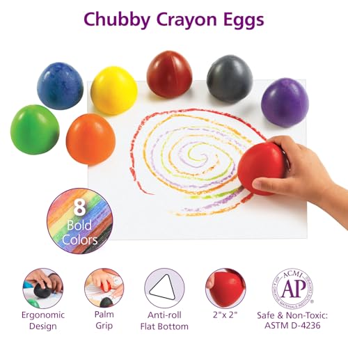 Colorations Chubby Non-Toxic Crayons for Toddlers, Palm Grip Eggs, Set of 8 Colors, Shape is Easy for Young Children Grip, Hold & Draw, Classroom Must Haves