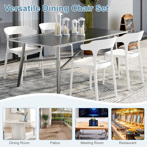 VECELO 4 Pack Plastic Stacking Chairs, Stackable Dining Chairs for Kitchen Restaurant Patio, Portable Indoor Outdoor Use, No Assembly Required, Classic White