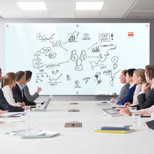 MaxGear 96" x 48" Glass Whiteboard Wall Mounted for Office Home Classroom