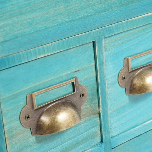 BYOIPLOI Apothecary Cabinet Desk Drawer Organizer, Wooden Storage Box w/14 Drawers Rustic Shelf Drawer, Home Office Desk Organizer Curio Cabinet Library Card Catalog Cabinet for Home (Blue)