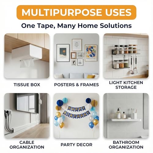 Bekhic Double Sided Tape Heavy Duty, Clear Mounting Tape Nano Double Sided Adhesive Tape,Picture Hanging Adhesive Strips (9.85FT 6 Pack (Total 59.1FT))